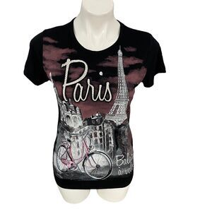 Hello Paris Top Womens Large T Shirt France Bicycle T-shirt Balade a Velo Eiffel
